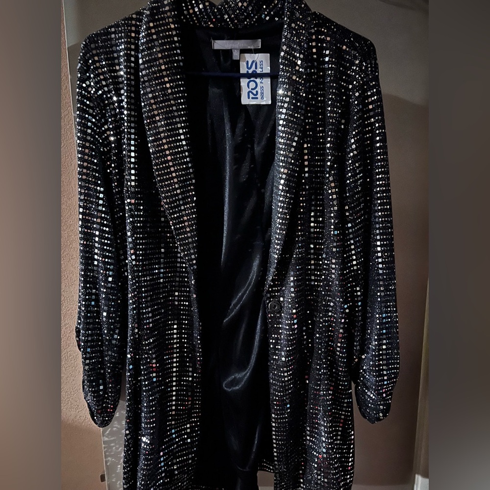 Black Sequin Women's Jacket silver accents large New Year’s party